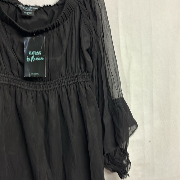 NWT GUESS BY MARCIANO Black Babydoll Mock Neck Sheer Ruffle Sleeve Silk Size M - Picture 6 of 10